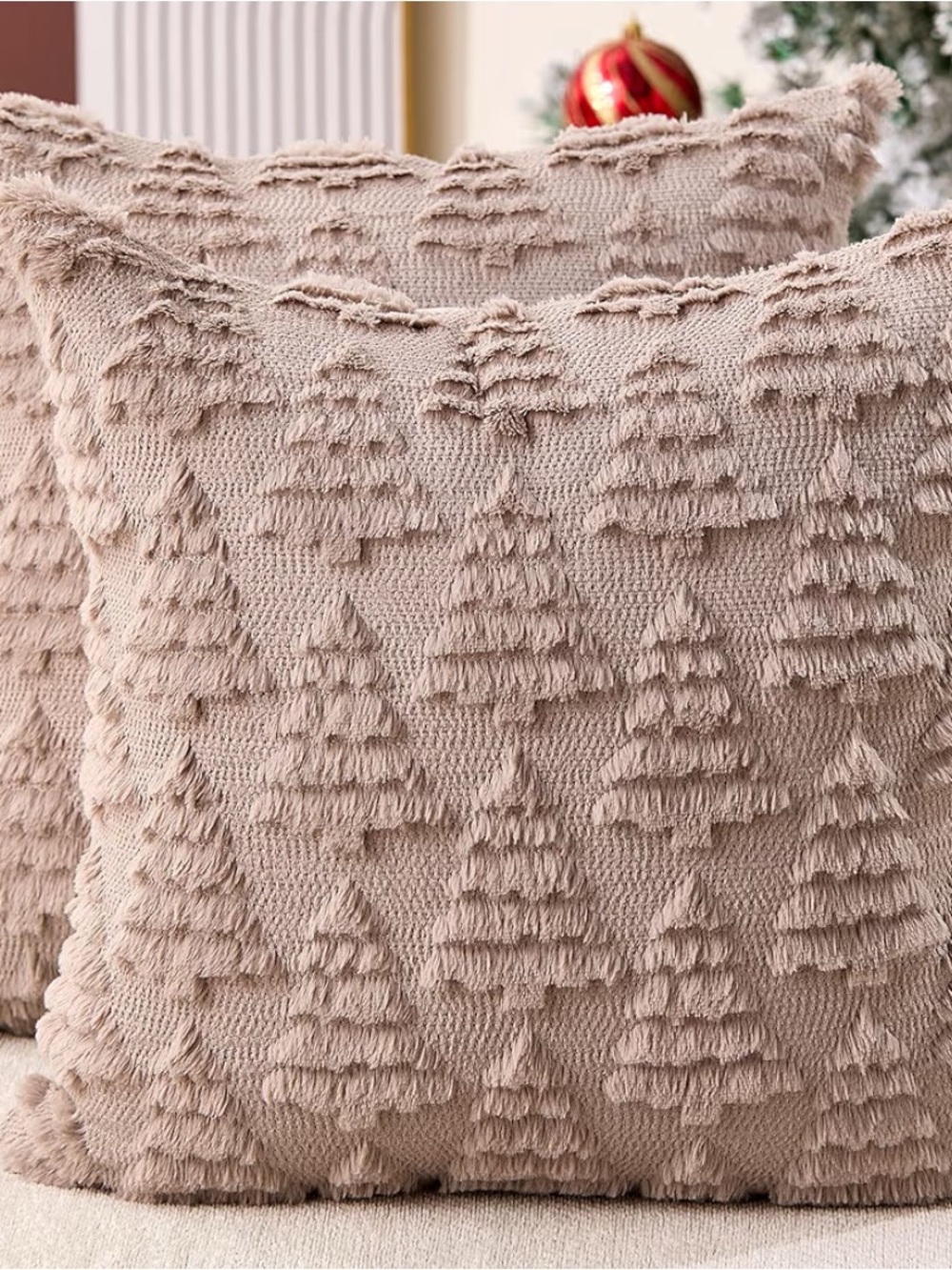 Textured Tassel Tree Pattern Throw Pillow - Neutral Beige